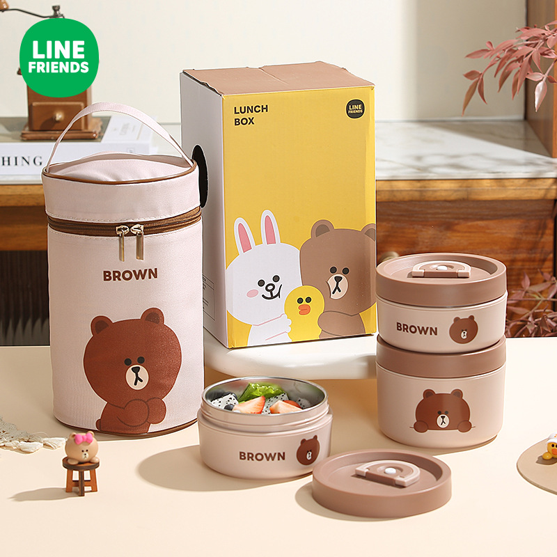line friends布朗熊保温饭盒分层午餐学生日式便当盒便携上班餐具
