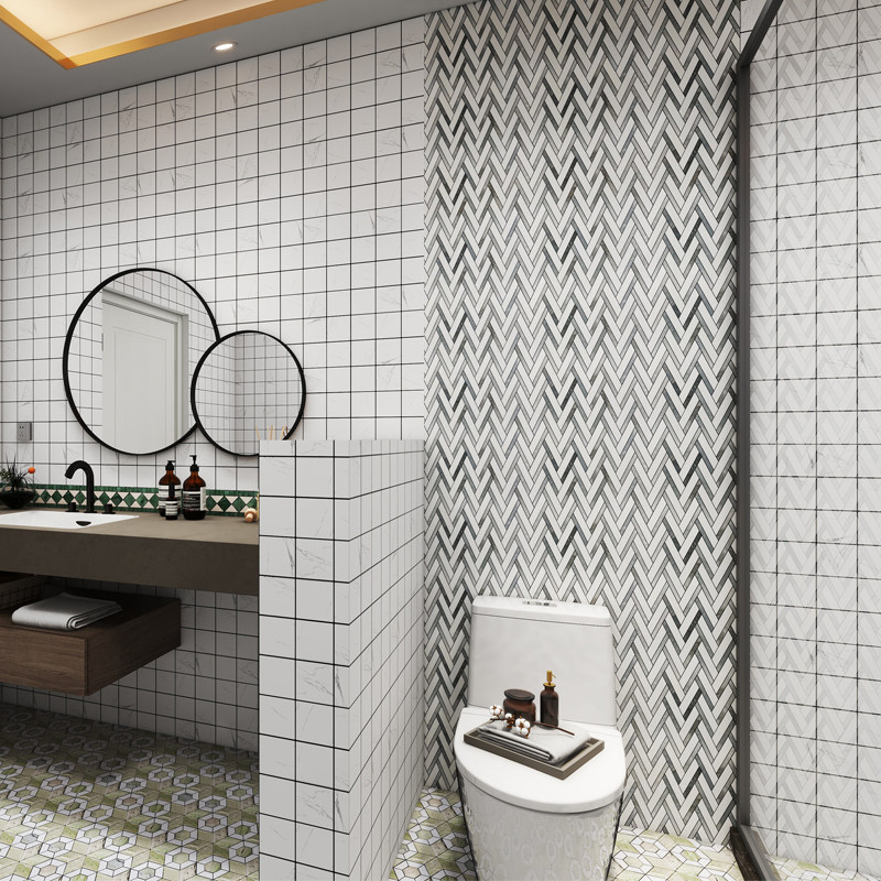 佳纷轻奢简约天然石材马赛克人字帖灰白大理石背景墙浴室墙瓷砖