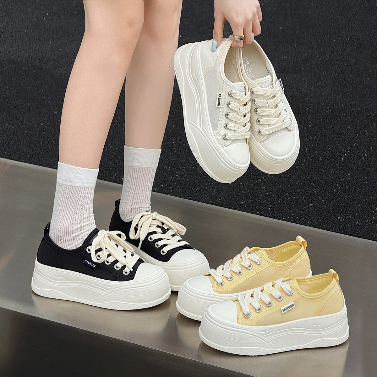 5CM增高冰丝网布透气网面鞋女超轻便松糕厚底小白鞋2026夏季新款