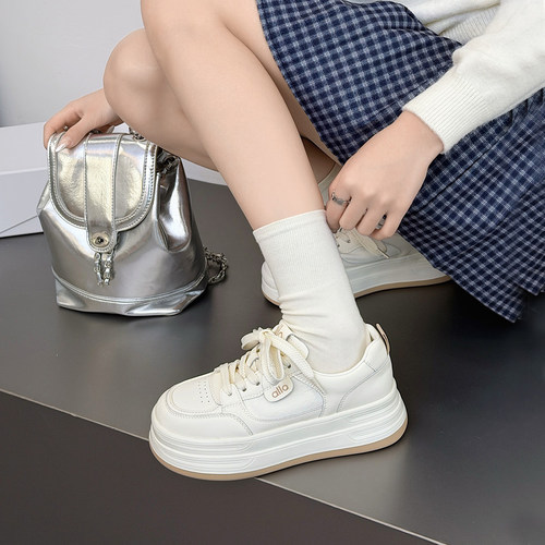 运费险超轻便厚底真皮小白鞋女