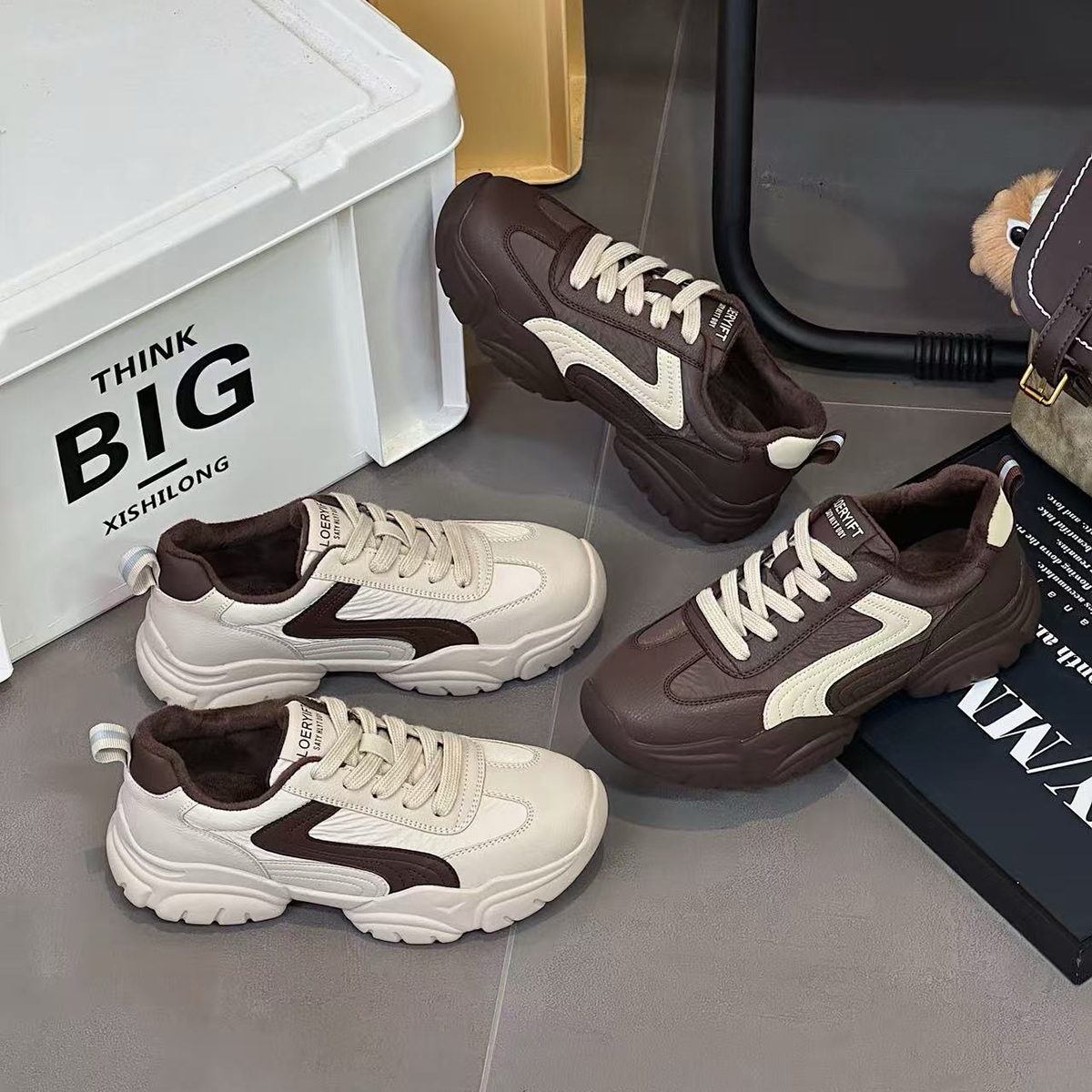 超火小熊底保暖加绒真皮阿甘鞋女