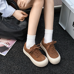 温州鞋 运费险三包 减龄娃娃头磨砂皮真皮板鞋女增高厚底鞋2025秋