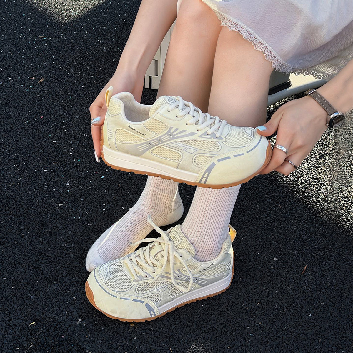 丑萌歪头【运费险三包】透气网面真皮阿甘鞋女德训鞋慢跑鞋2026夏