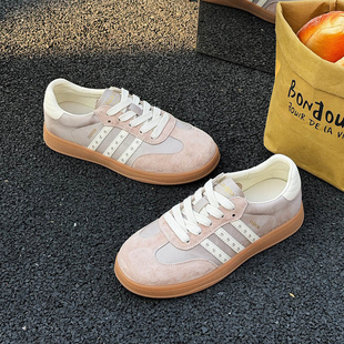 【运费险三包】粉紫色薄底平底板鞋女真皮小单鞋德训鞋2026春新款