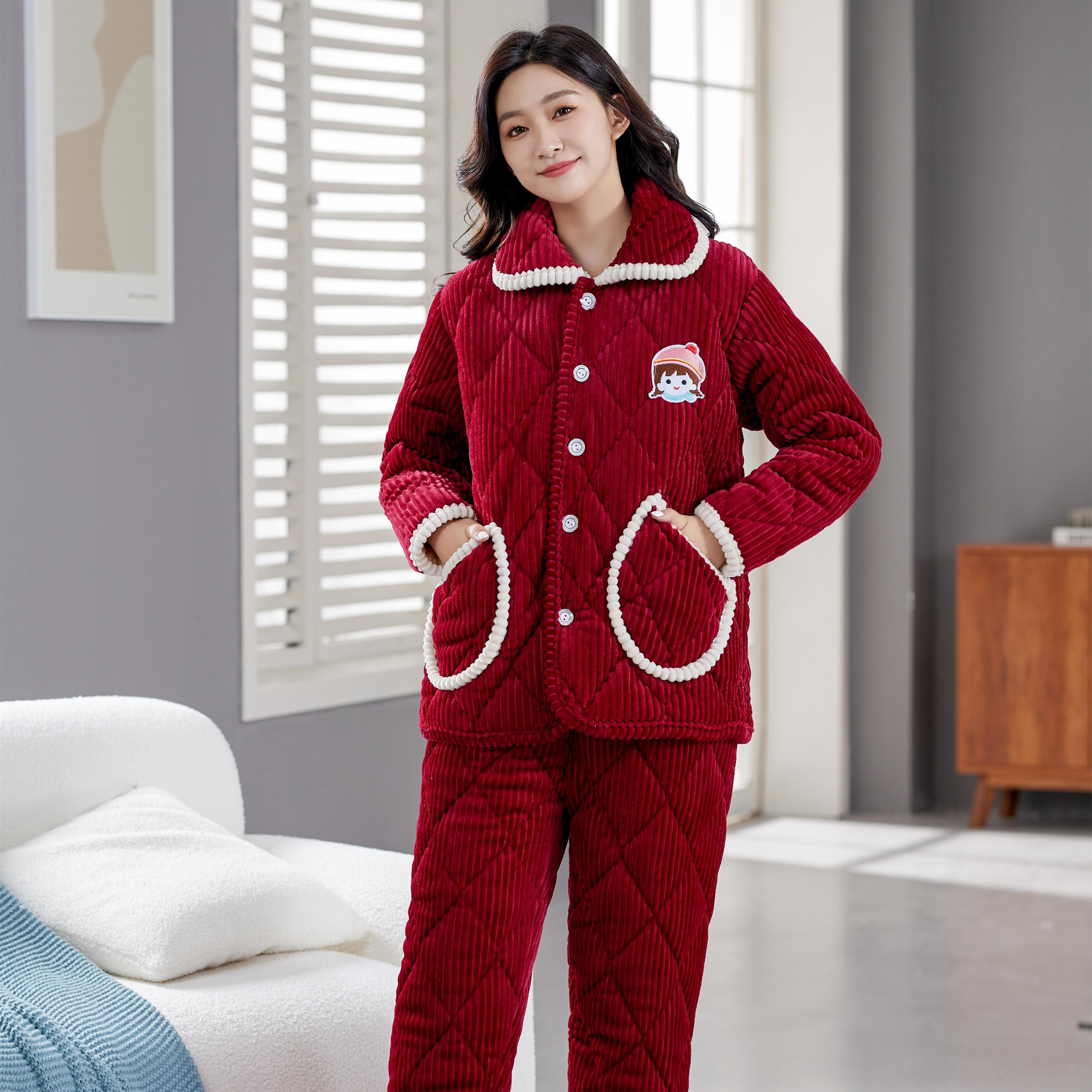 加厚款保暖三层夹棉法兰绒家居服