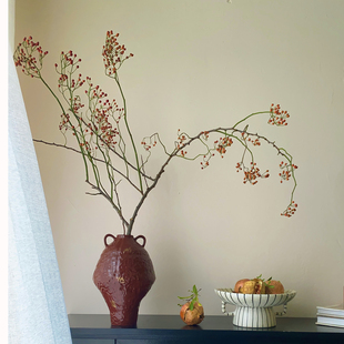 中高级感中古风花器摆件 陶瓷花瓶新式 甘棠红色洒金新年 绛云拂晓