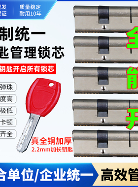 防盗门锁芯一把钥匙互开多开学校单位工程统一通开全铜锁心AB锁头