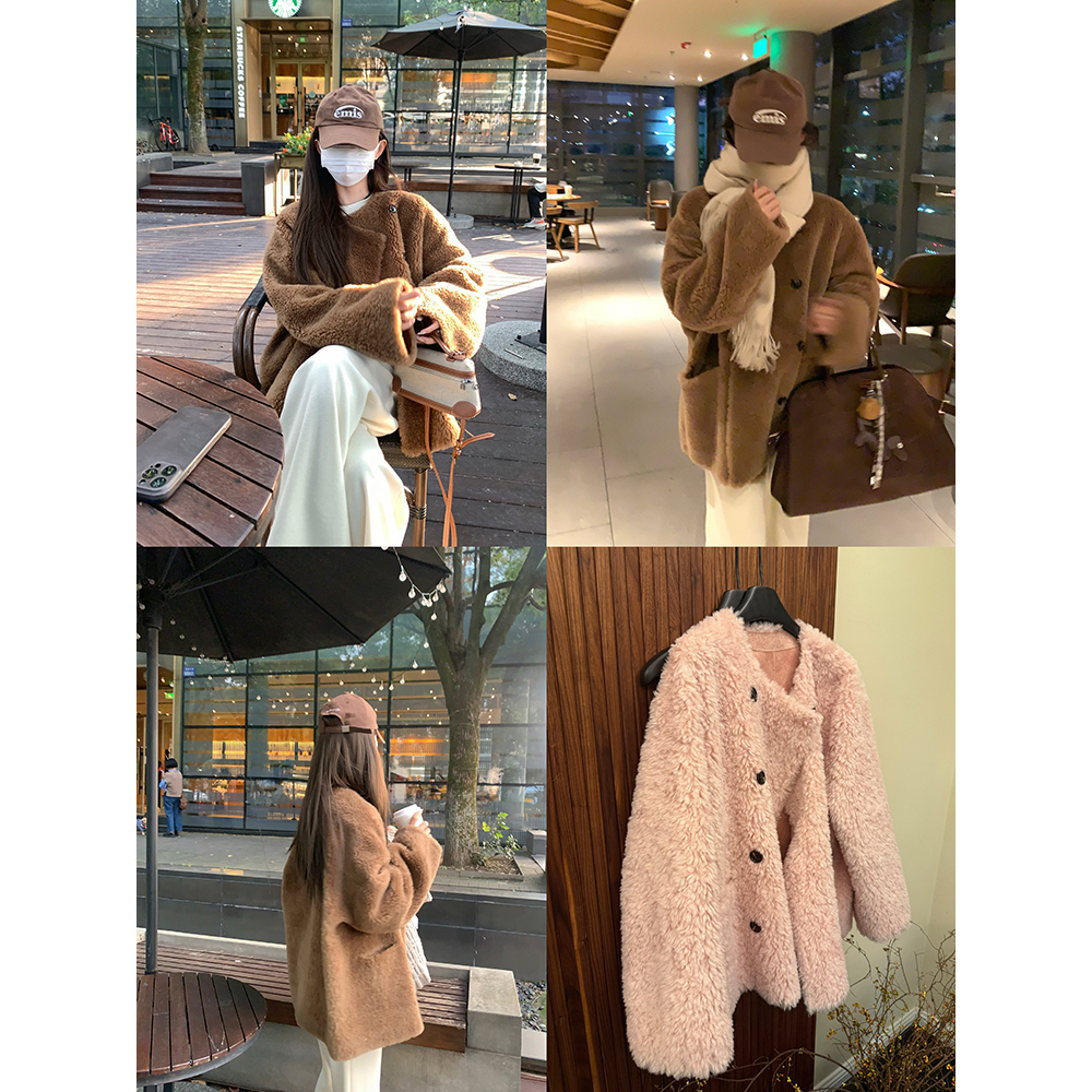 大小姐77通勤咖色毛毛外套