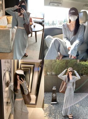 大小姐77机场私服慵懒舒服连帽卫衣开衫外套阔腿裤半身裙背心套装