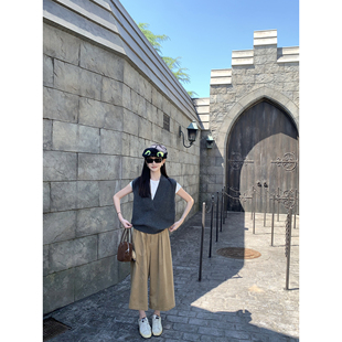 大小姐77复古时髦秋冬氛围高品质细腻棉灯芯绒送腰带八分裤休闲裤