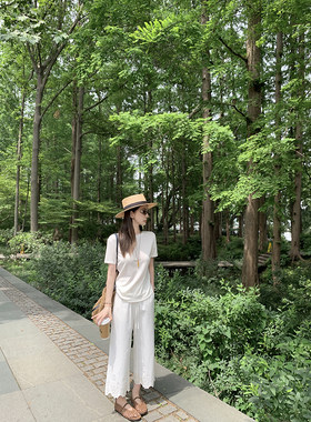 大小姐77松弛row风极简T 天丝羊毛纸片人软薄基础圆领短袖T恤上衣