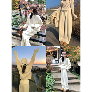 套装 大小姐77 松弛感日常好穿加厚纽扣设计纸片人加绒卫衣阔腿裤