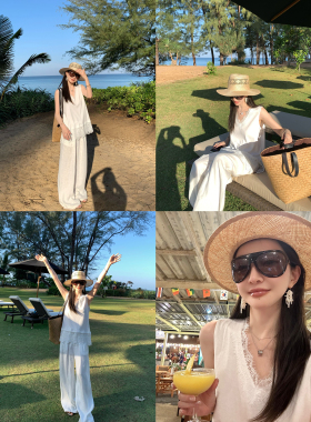 大小姐77 设计感小众蕾丝拼接无袖背心精致法式慵懒V领吊带上衣