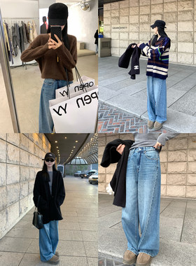 大小姐77本期bi入复古结构时髦品质版型ju好水洗宽松阔腿牛仔裤女
