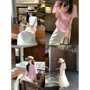 显瘦宽松T恤针织衫 柔软细腻圆领短袖 100绵羊毛春夏刚需 大小姐77