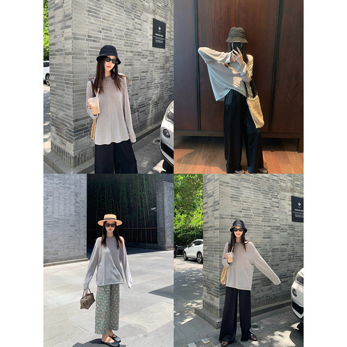 大小姐77 超柔清凉亚麻夏日氧气裸肤感面膜打底轻薄慵懒罩衫T恤