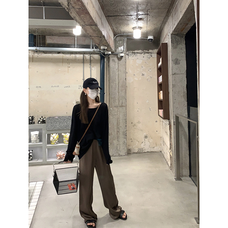 长袖通勤大小姐77黑色长袖T