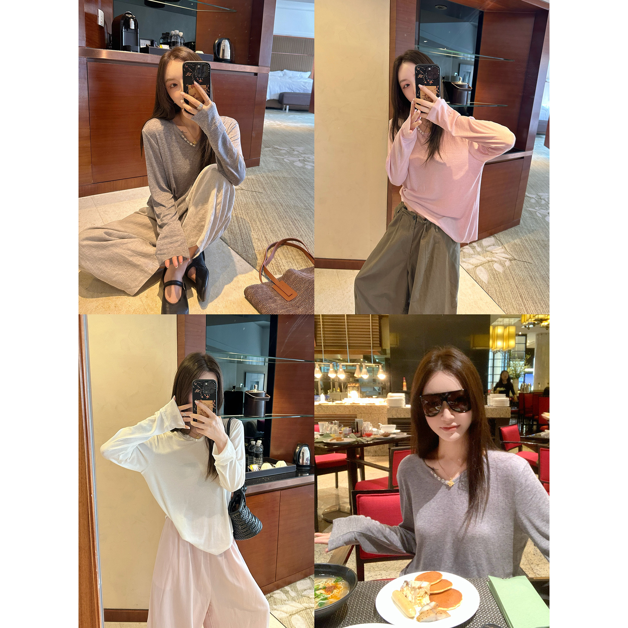 大小姐77 山羊绒纸片T 显瘦疯了绵羊毛莱塞尔清透凉凉纽扣T恤上衣
