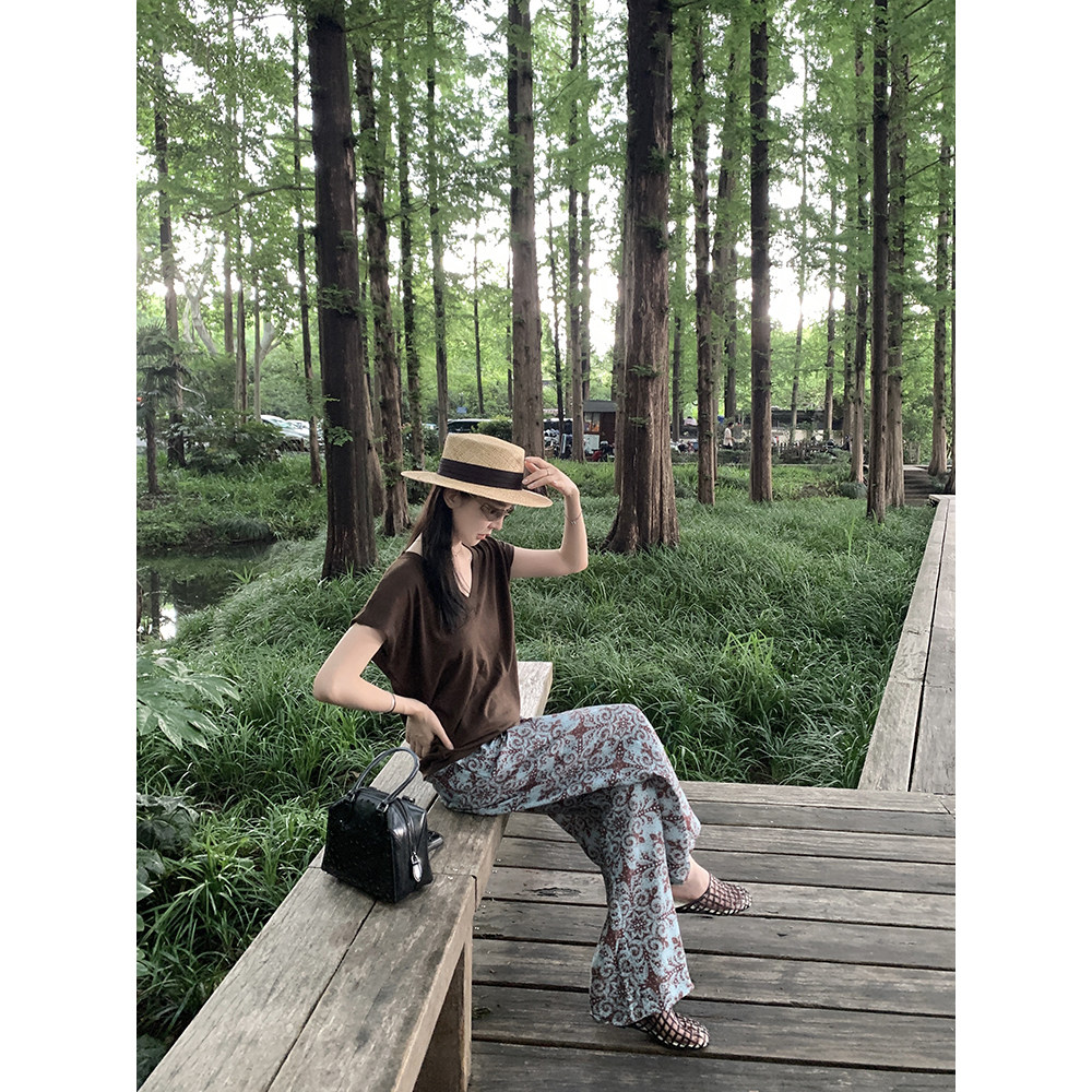 大小姐77 100纯亚麻老钱花色复古印花夏季松紧腰显瘦直筒裤阔腿裤,女装/女士精品,休闲裤,淘宝优惠券,粉丝福利购,淘宝优惠卷