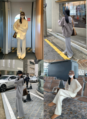 大小姐77bi入老钱松弛感秋冬好穿100绵羊毛高级连帽V领毛衣休闲裤