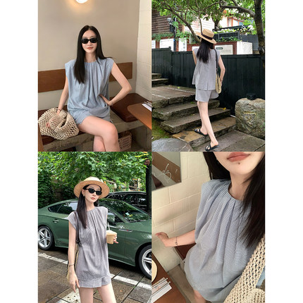 大小姐77 私服！时髦懒人套装ins博主感无袖宽松休闲短裤套装