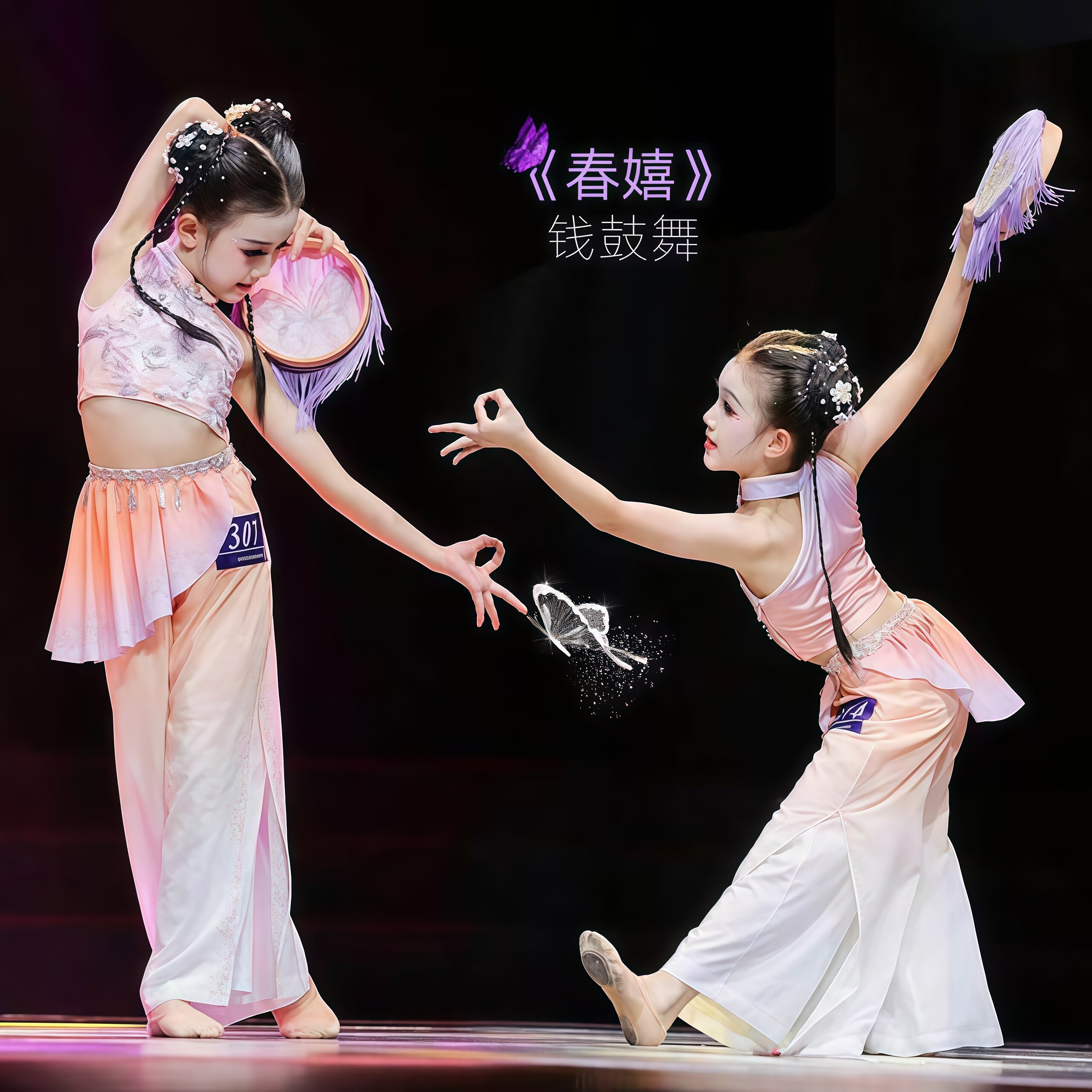 儿童钱鼓舞春嬉舞蹈服胶州秧歌表演服女古典舞铃鼓道具芳华杯同款
