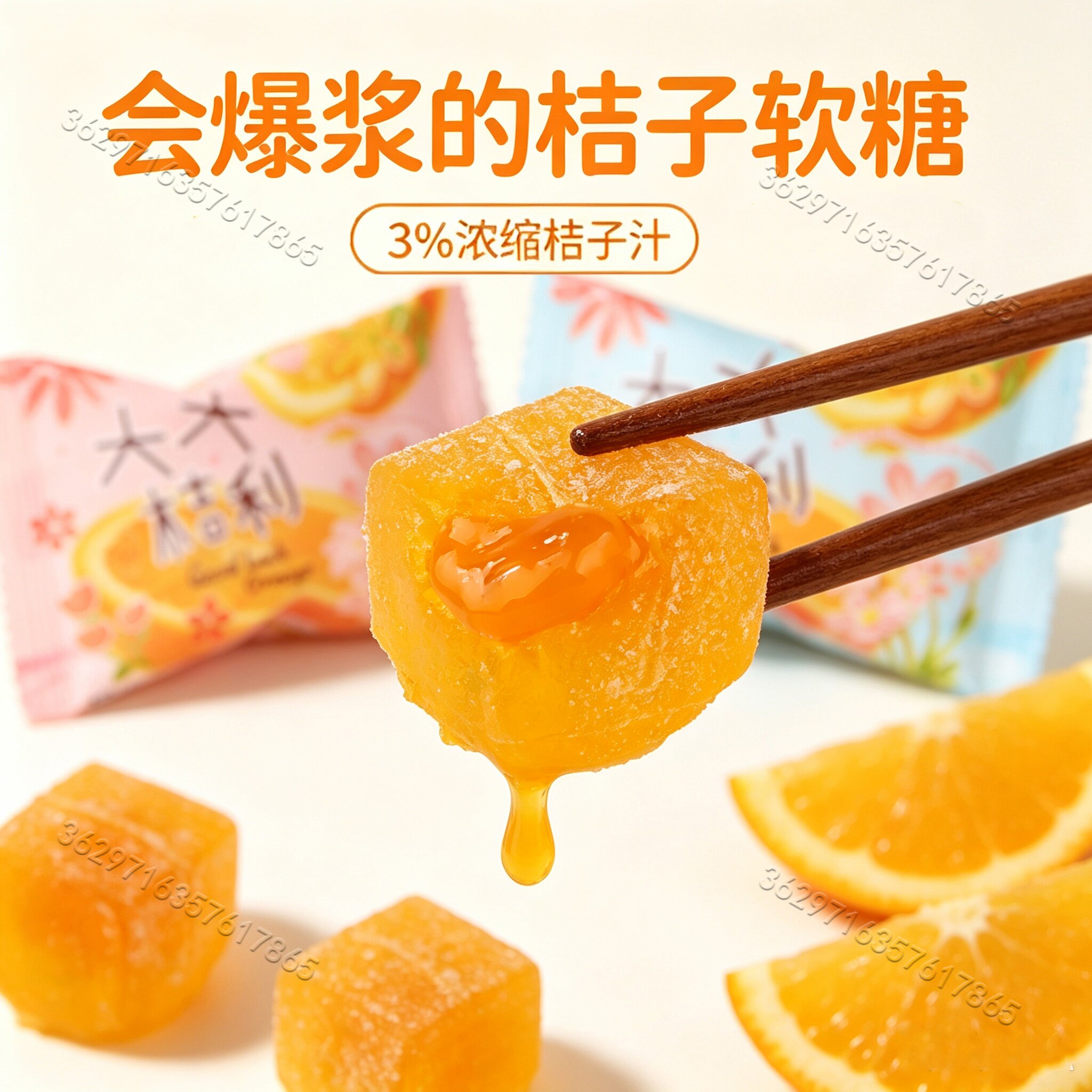 京特大桔大利桔子味软糖橘子果汁糖喜糖果零食批发爆浆流心新品