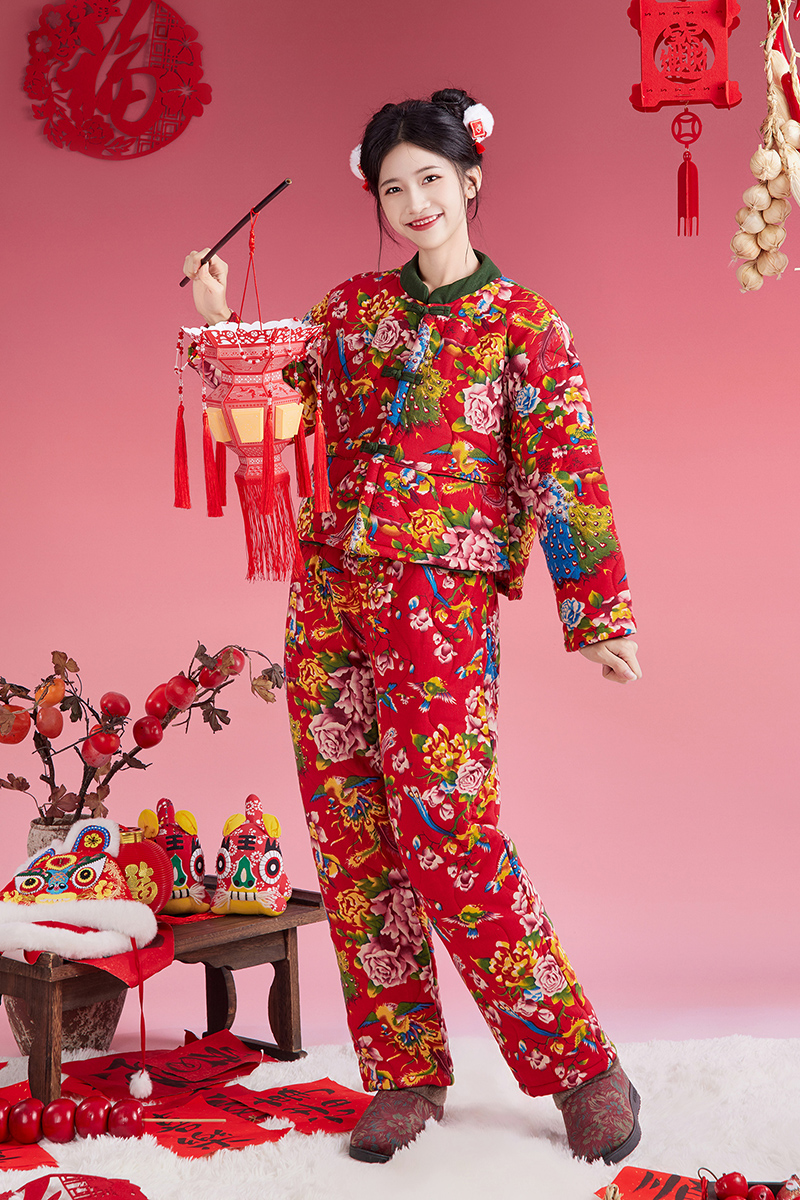 棉麻时尚广场舞东北大花棉袄套装