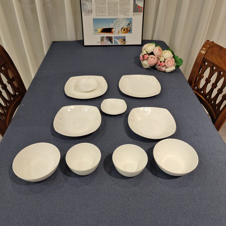 韩国进口骨瓷餐具白色婚纱2人组合米饭碗,汤碗,盘子,碟子