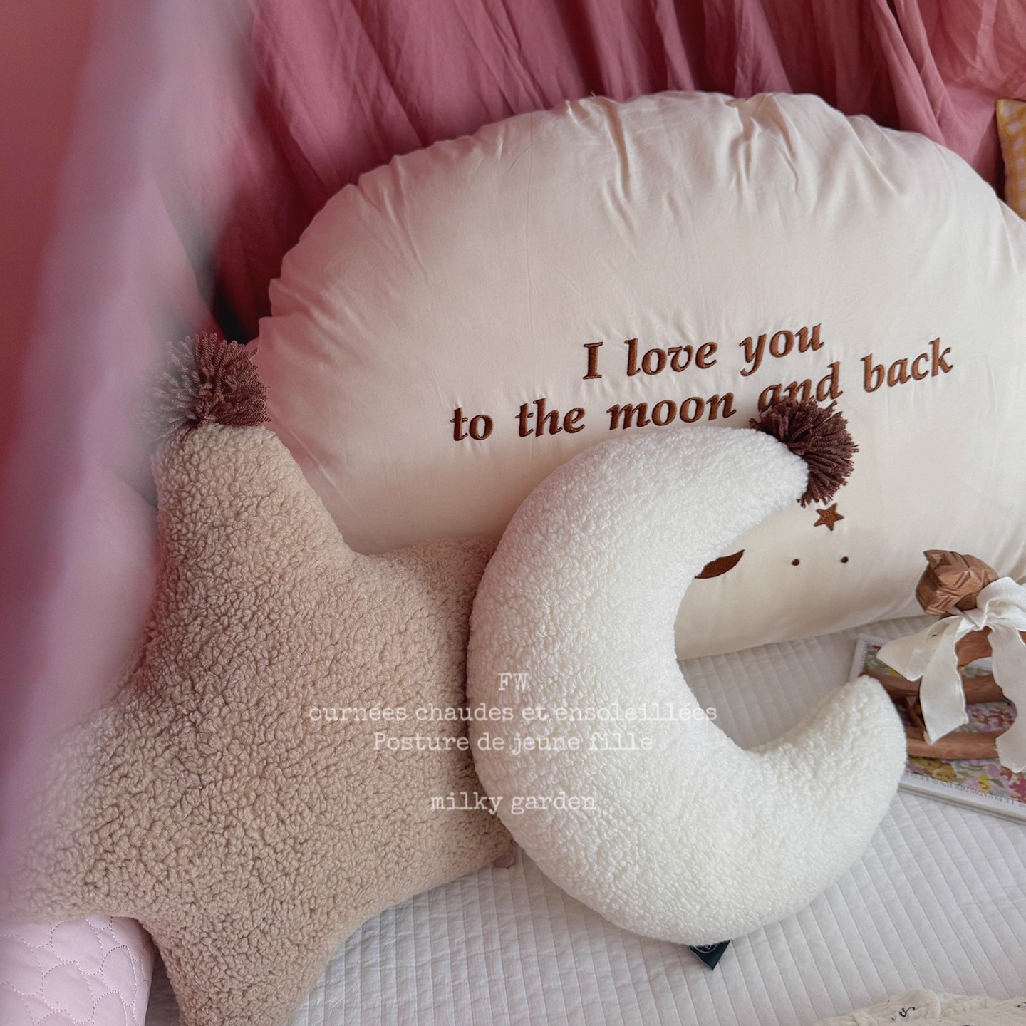 羊羔绒星星月亮ins风床头抱枕