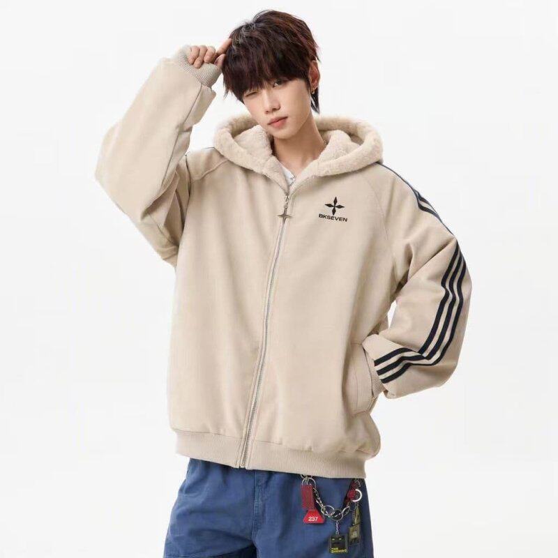 明星同款三条杠立领机车棉服