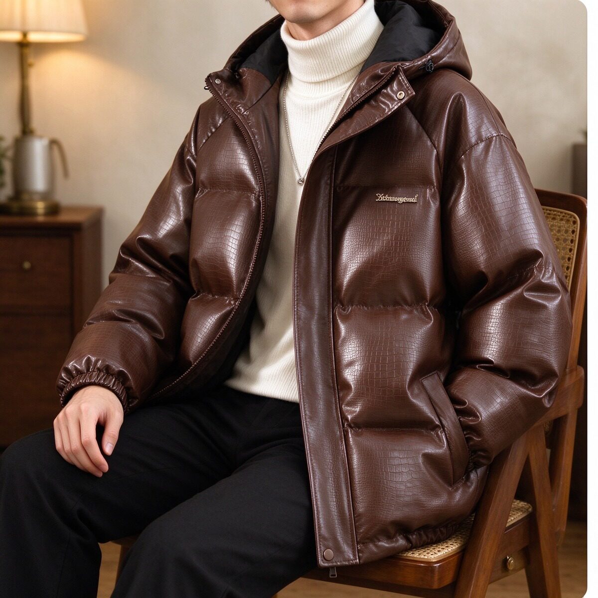 男士冬季PU皮大码加厚面包服