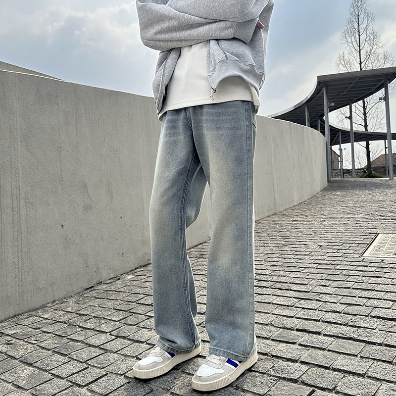 cleanfit浅蓝宽松牛仔微喇裤男