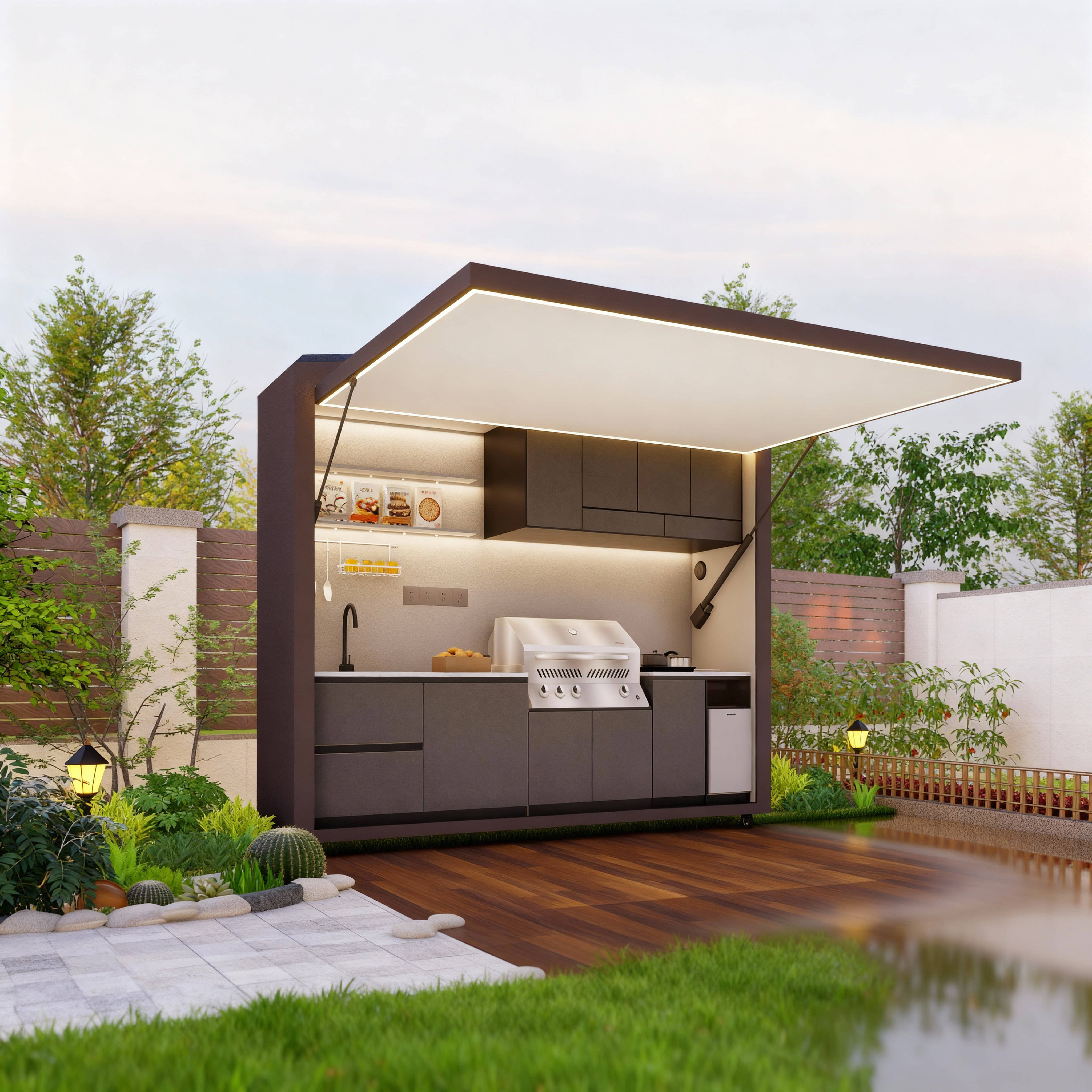 户外移动派对厨房电动庭院花园露营野营室外操作台带储物烤架一体