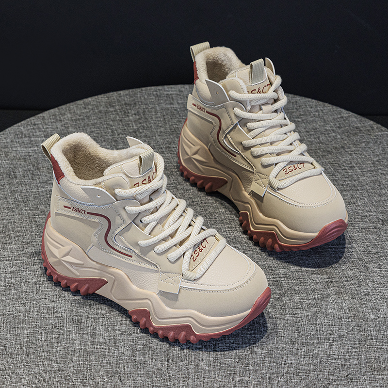 厚底增高加绒保暖休闲小白鞋