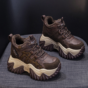 休闲百搭加绒保暖休闲棉鞋 韩版 女2025冬新款 9cm小个子厚底老爹鞋