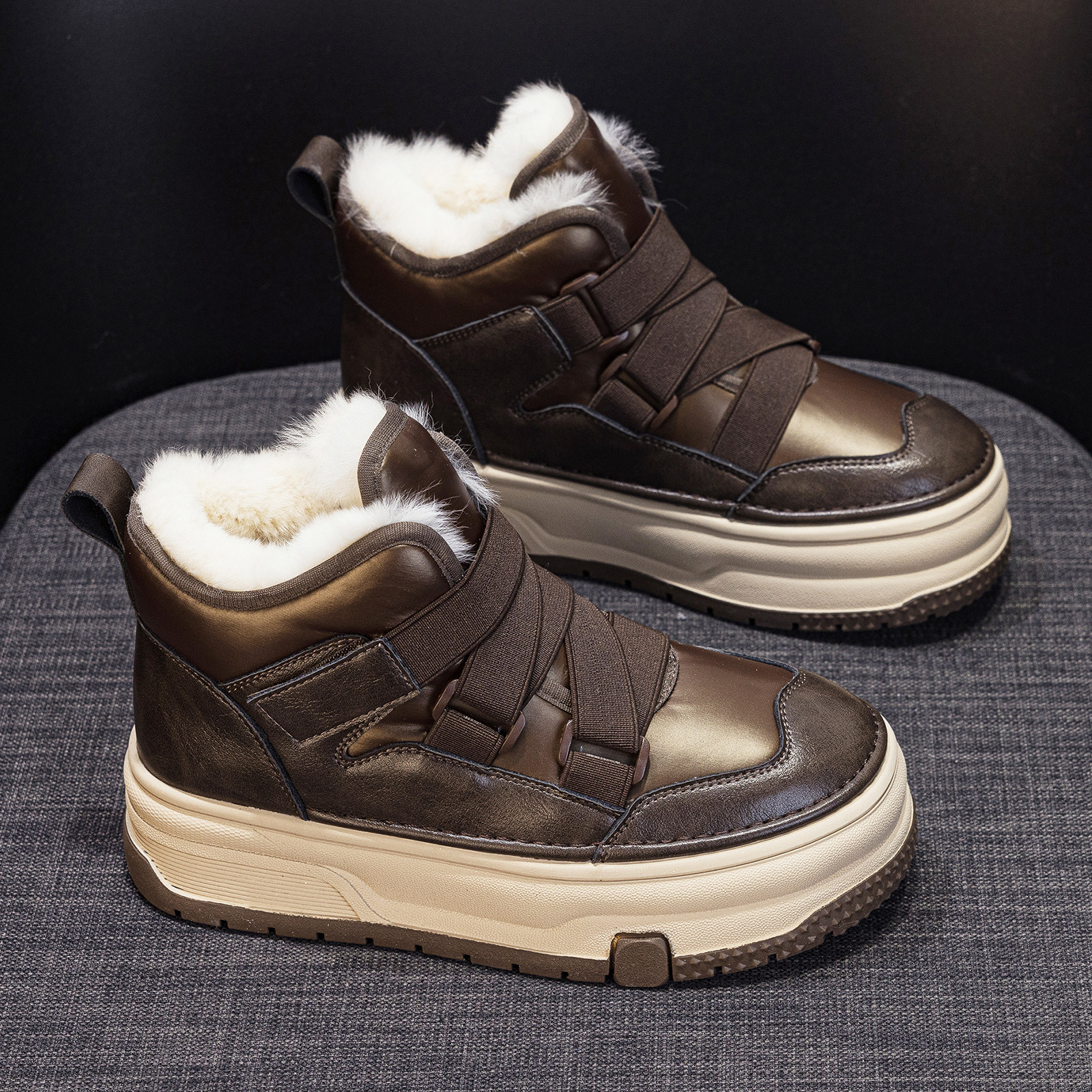 雨伞布厚底增高加绒保暖雪地靴