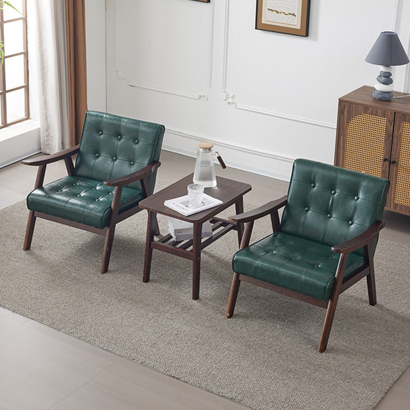 小尺寸单人沙发实木靠背椅阳台休息区单人椅客厅皮沙发卧室休闲椅