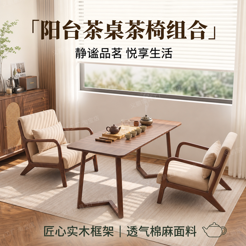 简约现代实木榫卯茶桌椅套装