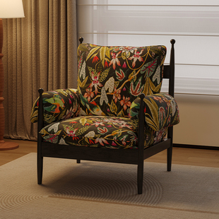 单人沙发轻奢高级感中古风椅子美式复古单椅小户型躺椅阳台休闲椅