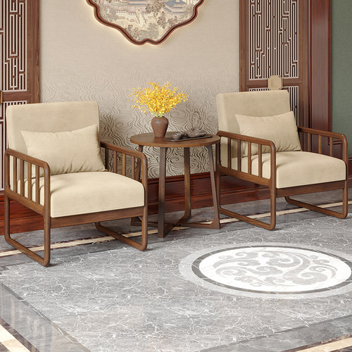 新中式沙发椅实木单人热销爆款