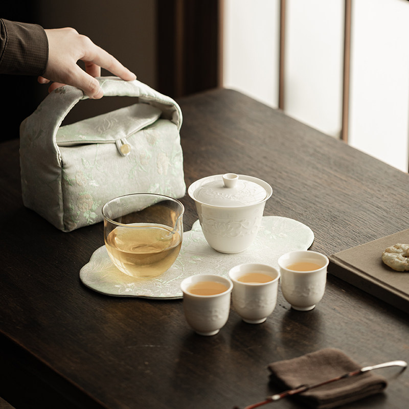 旅行茶具户外便捷式喝茶女士专用茶具陶瓷盖碗茶杯套装防烫泡茶碗