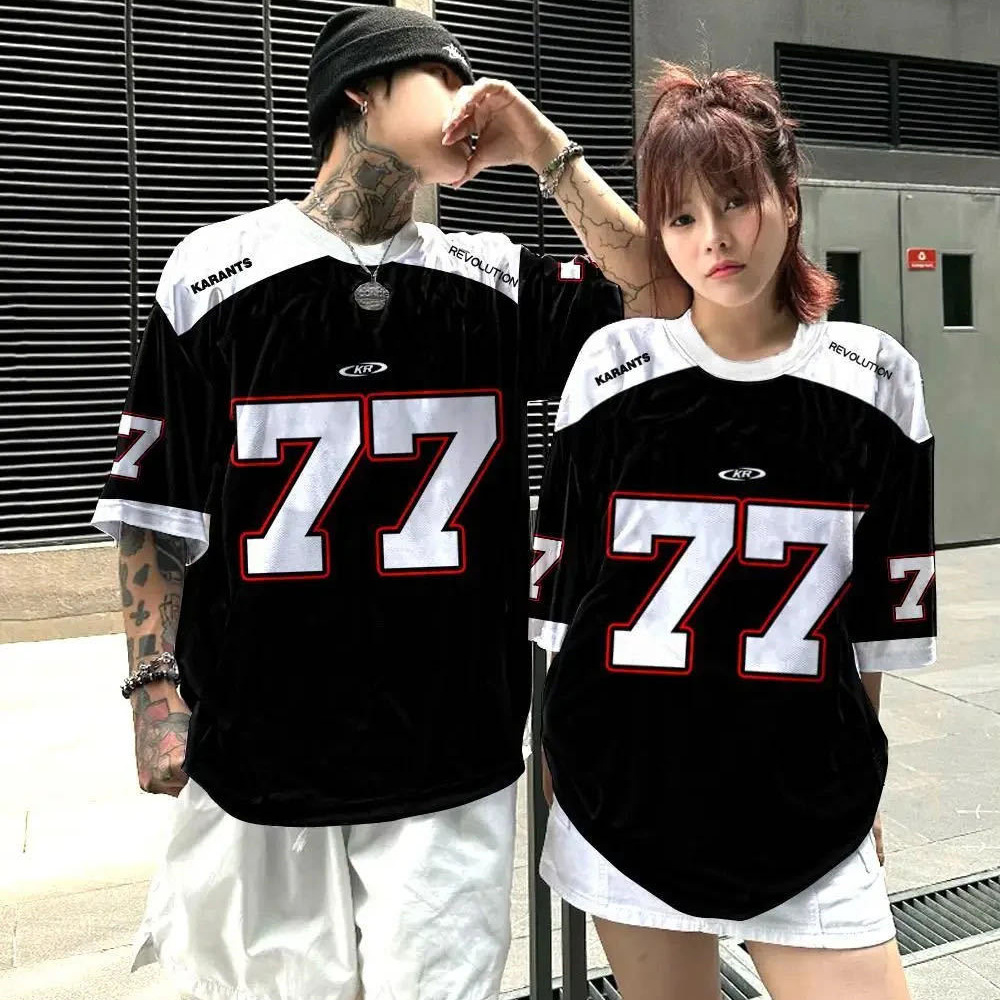 爆款美式 hiphop 77号球衣圆领宽松休闲短袖3d印花T恤男女款