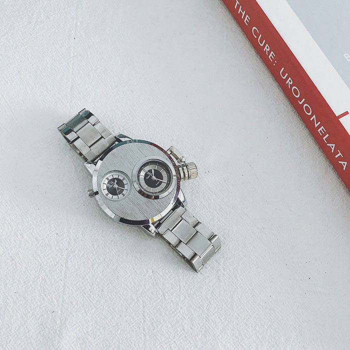 网红同款高颜值ins大表盘手表男士超大欧美创意双时间钢带个性潮