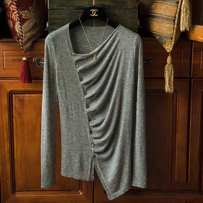 【雯雯推荐】（衣长59）3639亲肤裸感不规则针织上衣