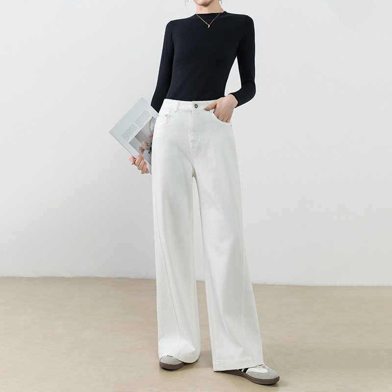 四面弹白色阔腿牛仔裤女解构分割拖地裤2025年新款高腰直筒喇叭裤,女装/女士精品,牛仔裤,淘宝优惠券,粉丝福利购,淘宝优惠卷