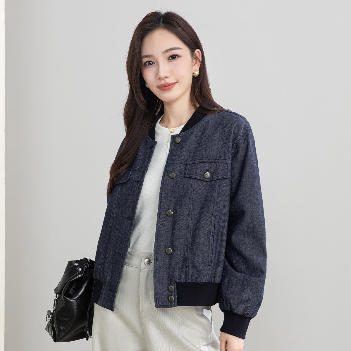 鑫阁牛仔棒球服外套女秋季新款丹短外套