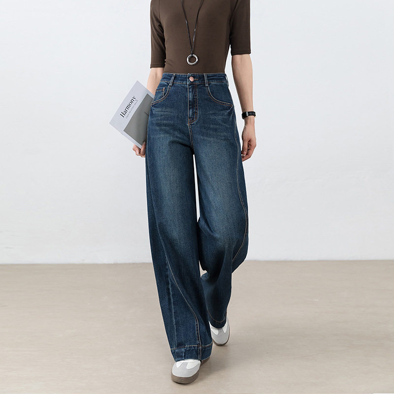 复古蓝宽松牛仔弯刀裤女2025秋季新款微弧形香蕉裤高腰阔腿镰刀裤,女装/女士精品,牛仔裤,淘宝优惠券,粉丝福利购,淘宝优惠卷