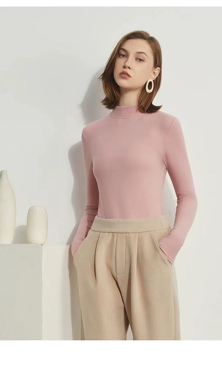 秋冬半高领内搭长袖新款德绒女士