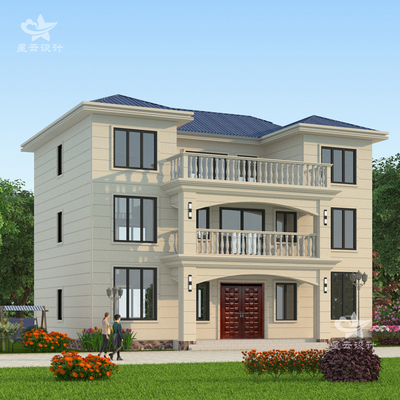 农村自建房三层别墅设计施工图纸欧式简欧大户型二层半小洋楼露台